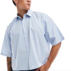ASOS DESIGN 🔥Oversized🔥 Cropped Polplin Shirt in Blue - SZ LRG